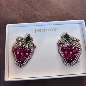 Pink and Green Crystal Beaded Strawberry Earrings